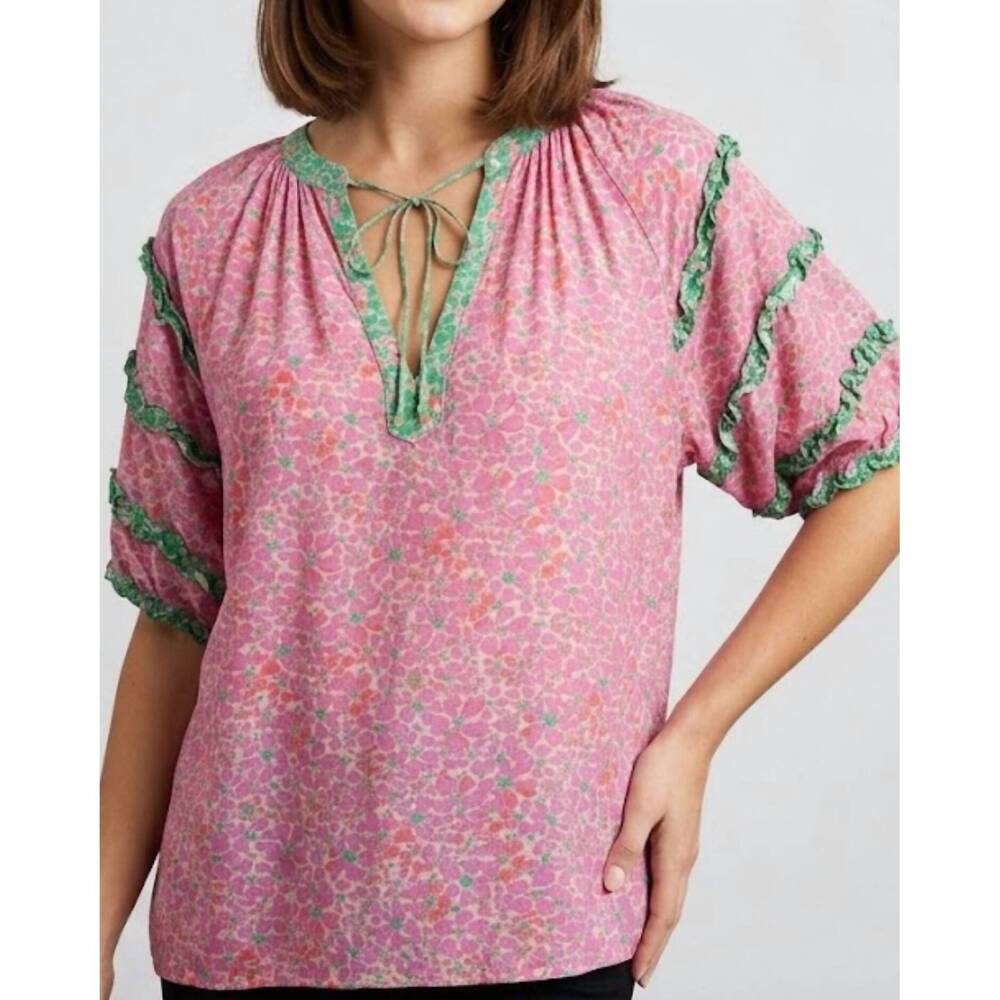 NEW BRIARWOOD tia floral ruffled top in pink